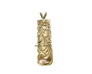 14K SOLID YELLOW GOLD HAWAIIAN 8MM PLUMERIA FLOWER SCROLL PENDANT