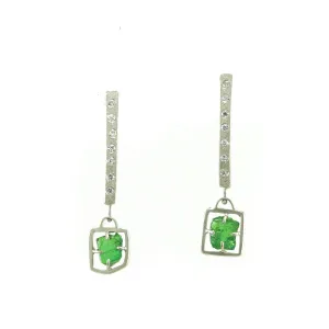 14K White Gold Rough Tsavorite Garnet and Diamond Earrings