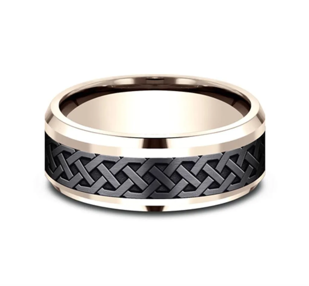 Black Titanium & 14K Rose Gold Benchmark Adare Wedding Band