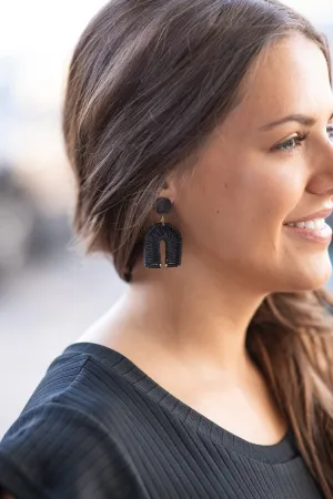 Black U Shaped Woven Earring
