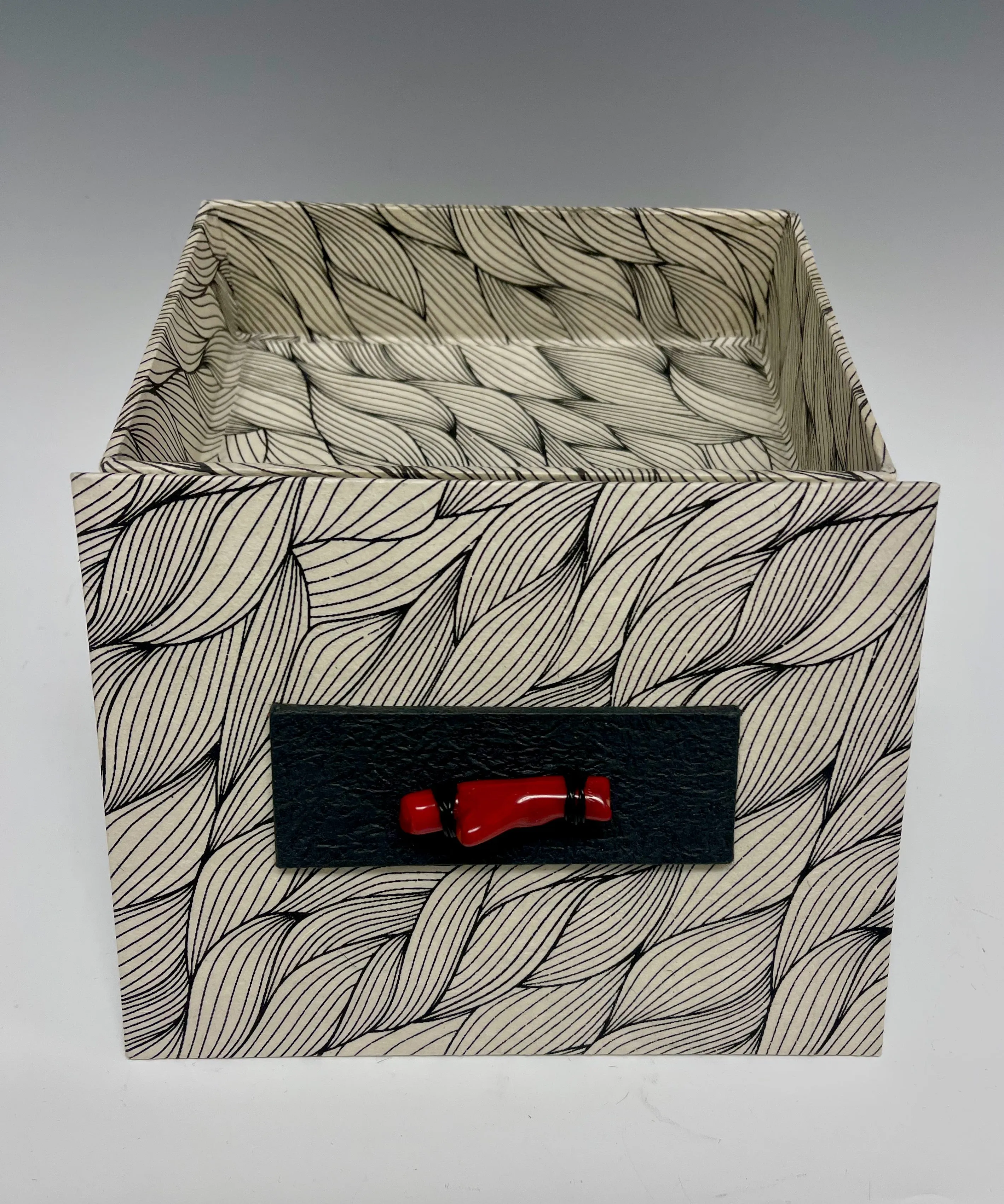 Black/White with Coral Handmade Mixed Media Box JS105