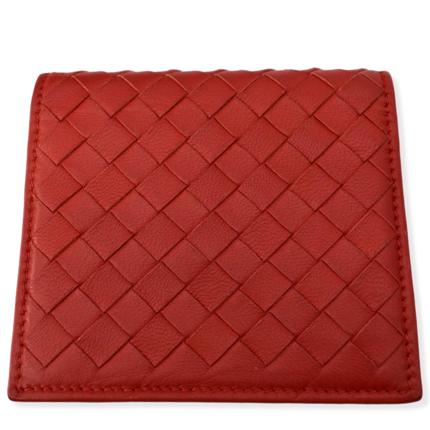 BOTTEGA VENETA Intrecciato Leather Bifold Mens Wallet Red