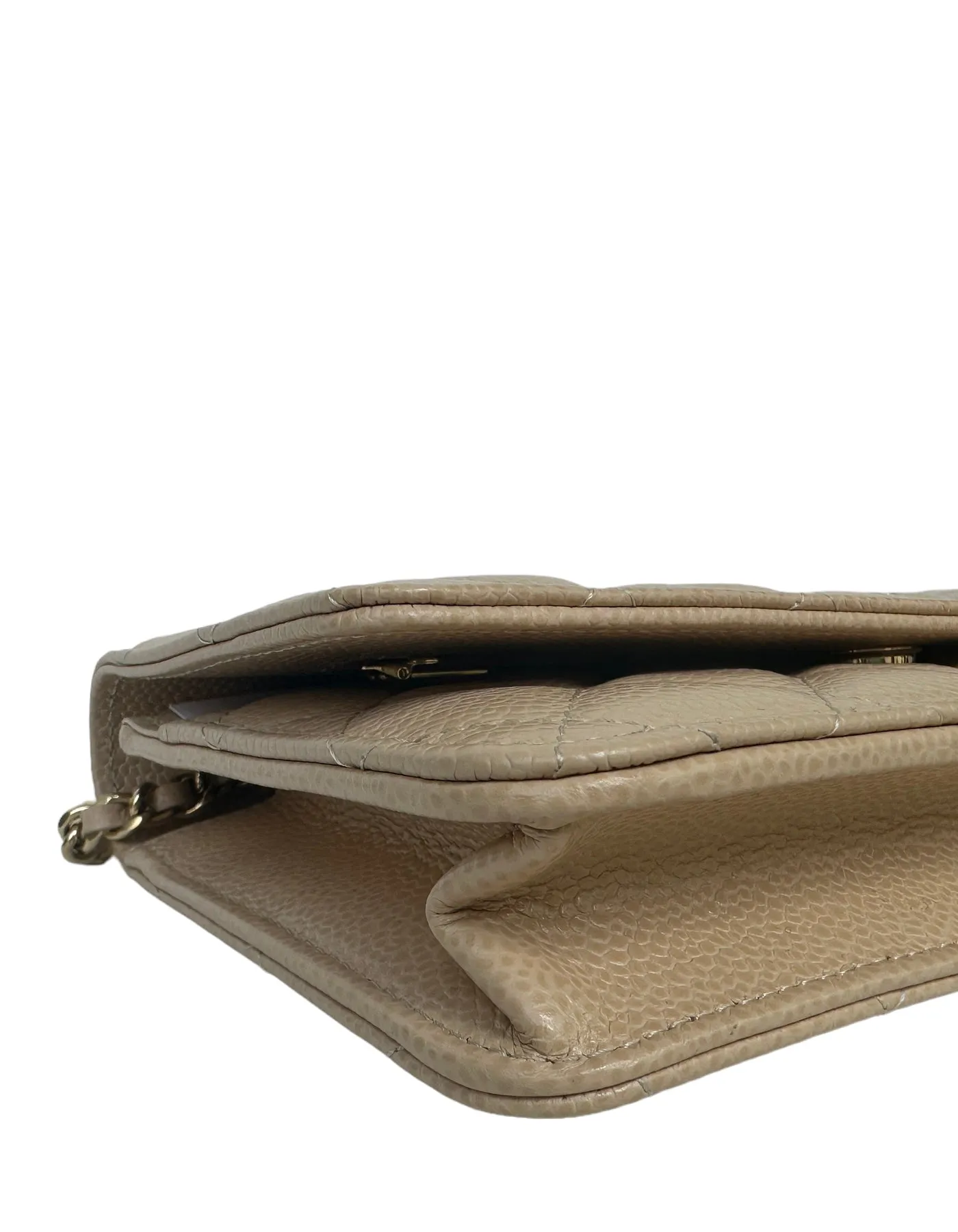 Chanel 2023 NEW Beige Quilted Caviar Leather Wallet On Chain WOC Crossbody Bag