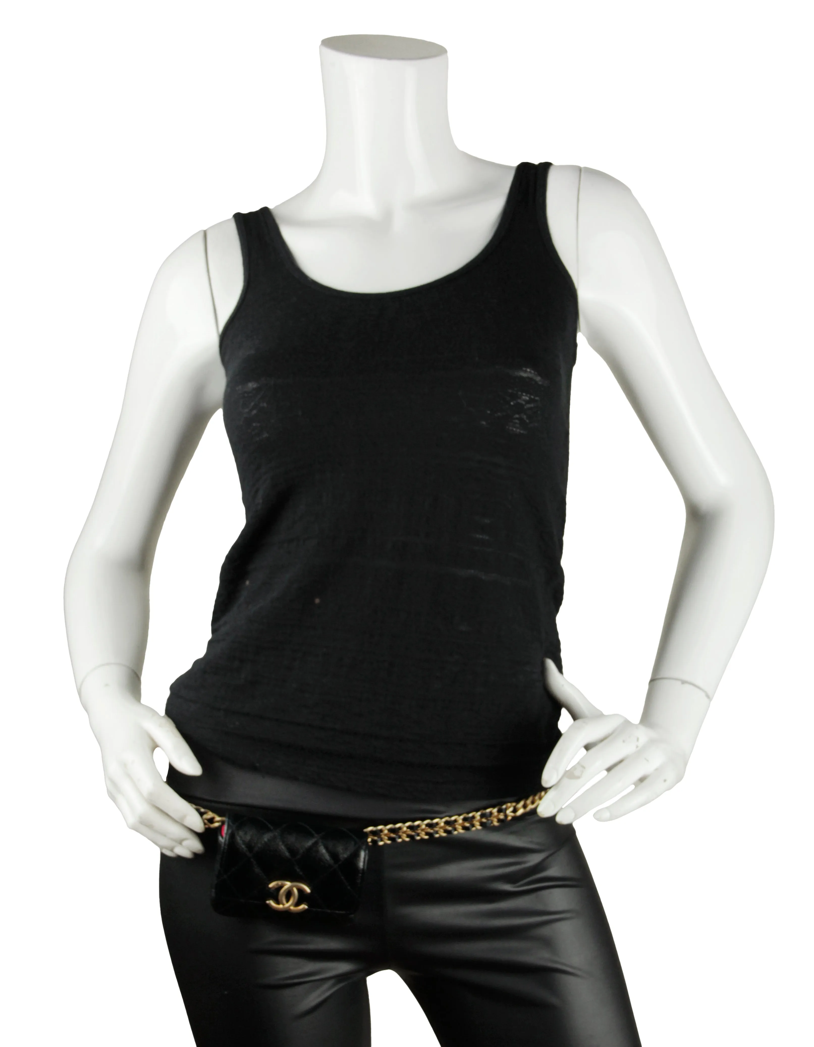 Chanel Black & Gold Caviar Leather Mini Melody Belt Bag Card Holder