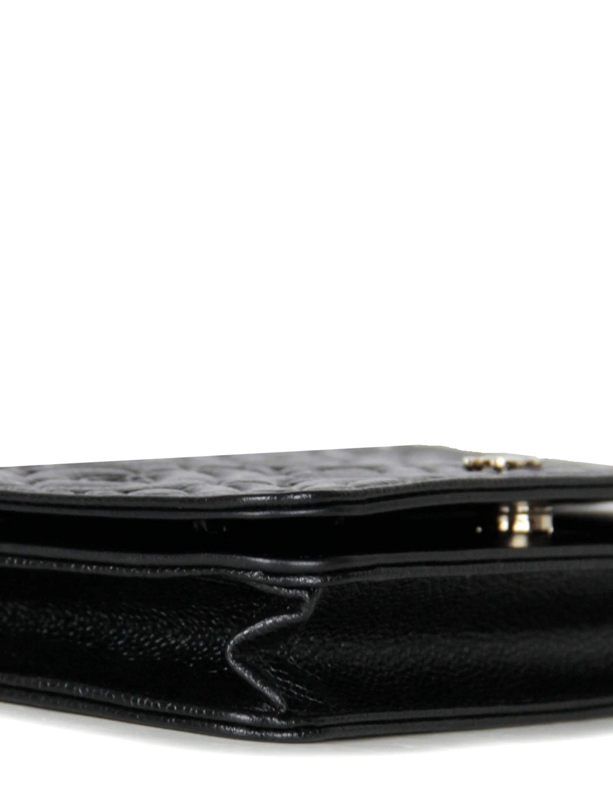 Chanel Black Caviar Camellia Wallet on Chain WOC Crossbody Bag