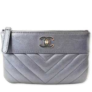 CHANEL Small Vintage Mademoiselle Leather Cosmetic Case Blue