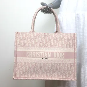 Christian Dior Medium Book Tote Pink Dior Oblique Embroidered Canvas NEW