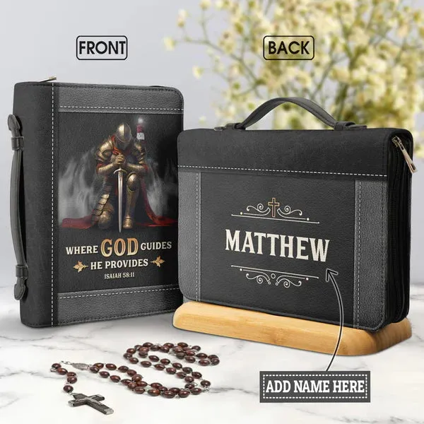 Christianart Bible Cover - Where God Guides He Provides Isaiah 58:11 - Personalized Bible Cover - Bible Cover For Men - Warrior bible CABBBCV01290723
