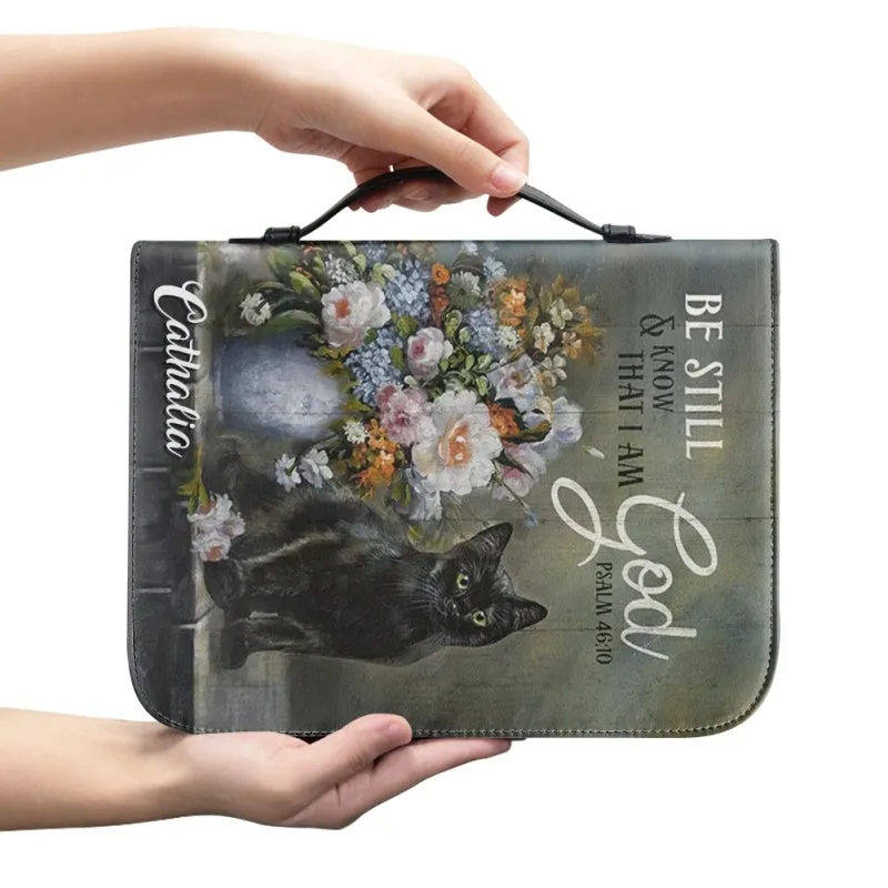 Christianartbag Bible Cover, Be Still and Know That I Am God Psalm 46:10 Bible Cover, Personalized Bible Cover, Cat Bible Cover, Christian Gifts, CAB06251023.