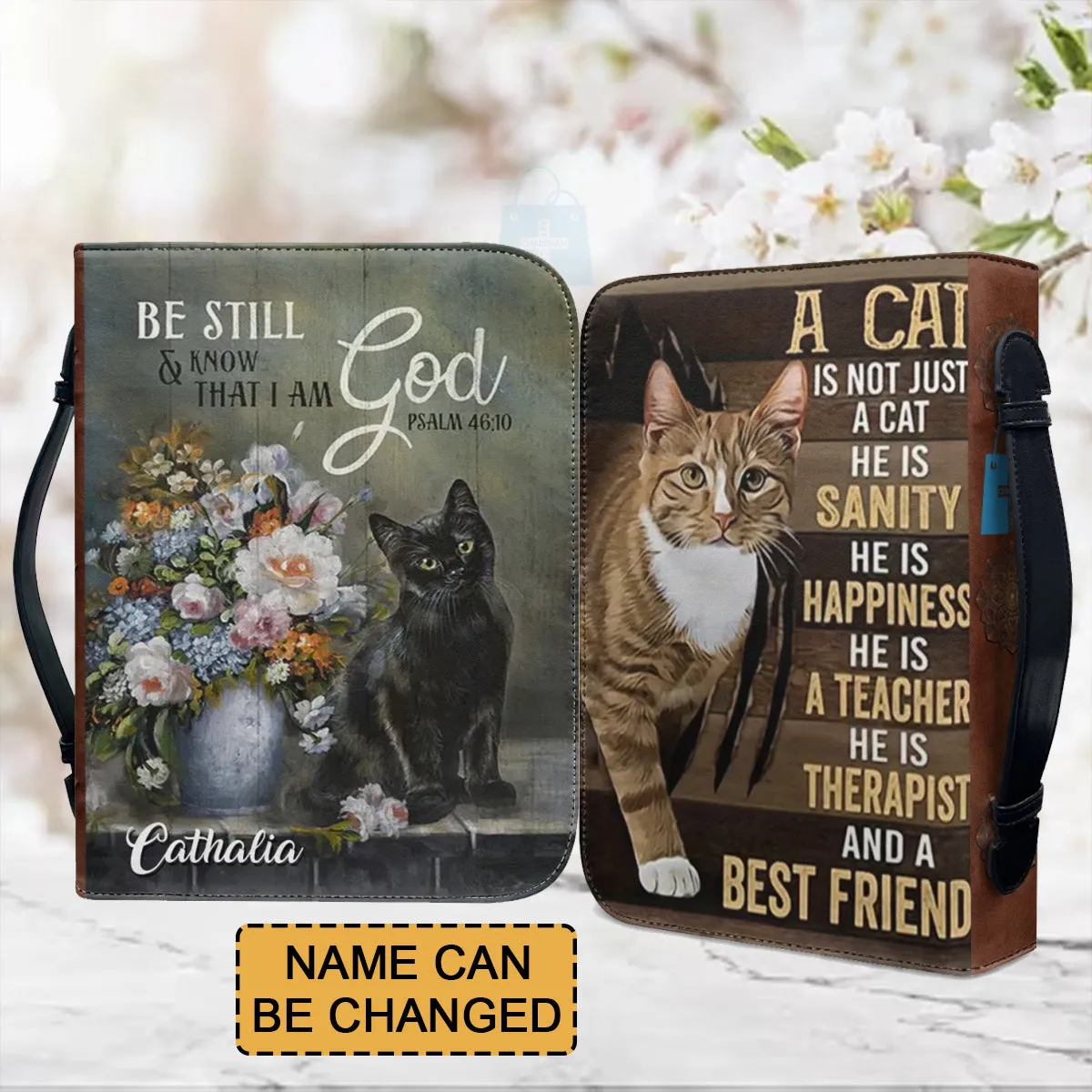 Christianartbag Bible Cover, Be Still and Know That I Am God Psalm 46:10 Bible Cover, Personalized Bible Cover, Cat Bible Cover, Christian Gifts, CAB06251023.