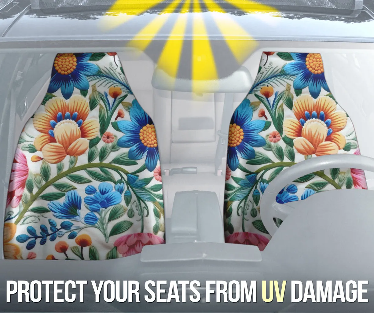 Colorful Flowers (02) Car Seat Covers (Set of 2)