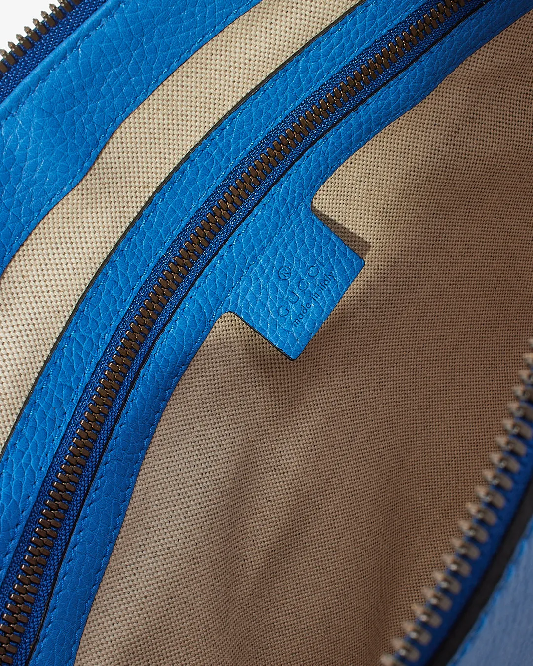 Gucci Blue Leather Tiger Print Pouch with Crossbody Strap