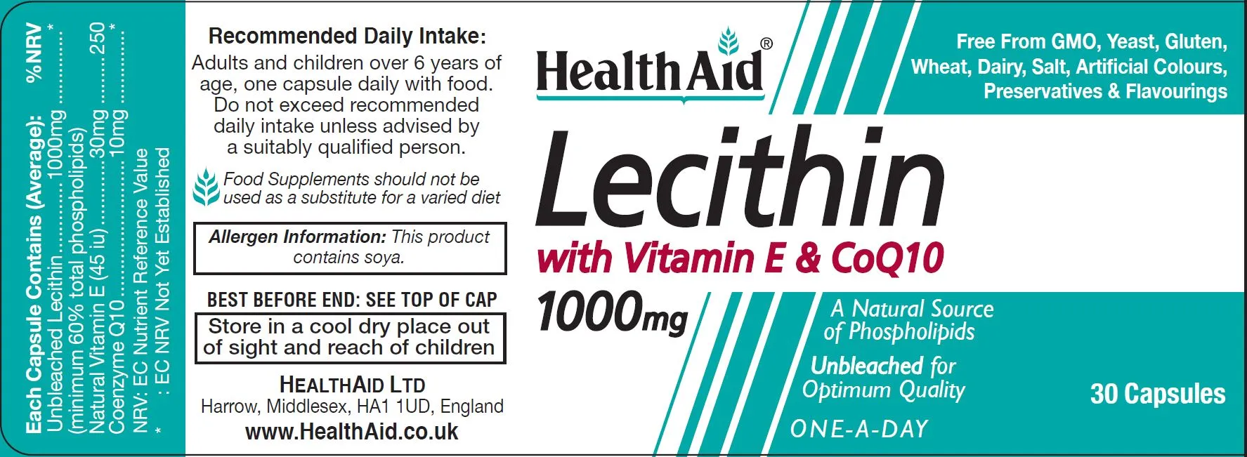 Health Aid Lecithin with Vitamin E & CoQ10 1000mg 30's
