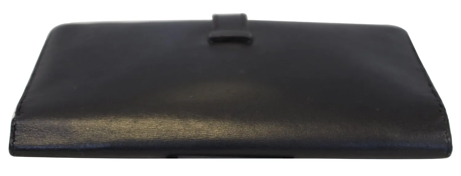 HERMES Bearn Leather Black Long Bifold Wallet
