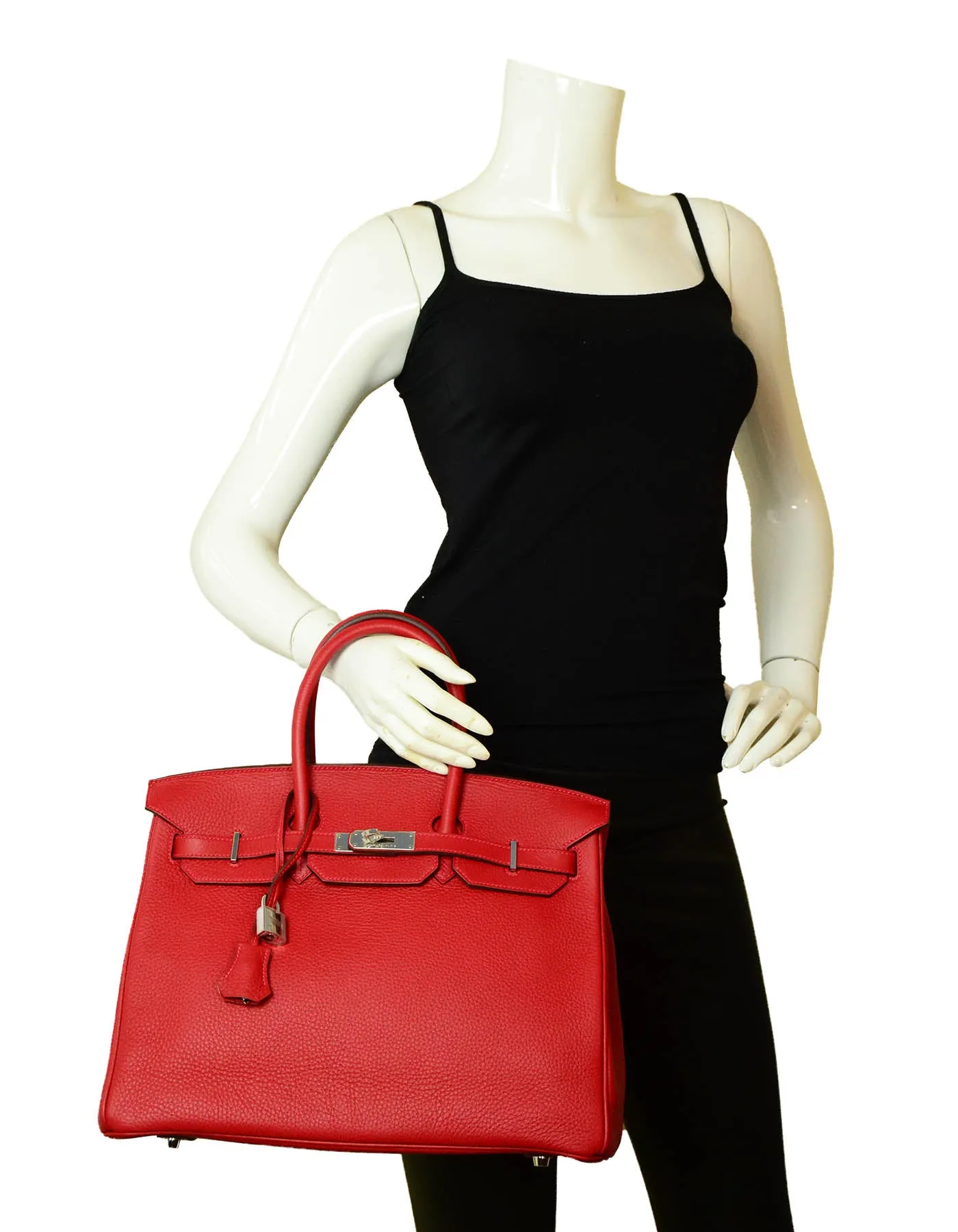 Hermes NEW 35cm Red Clemence 35cm Birkin Bag PHW