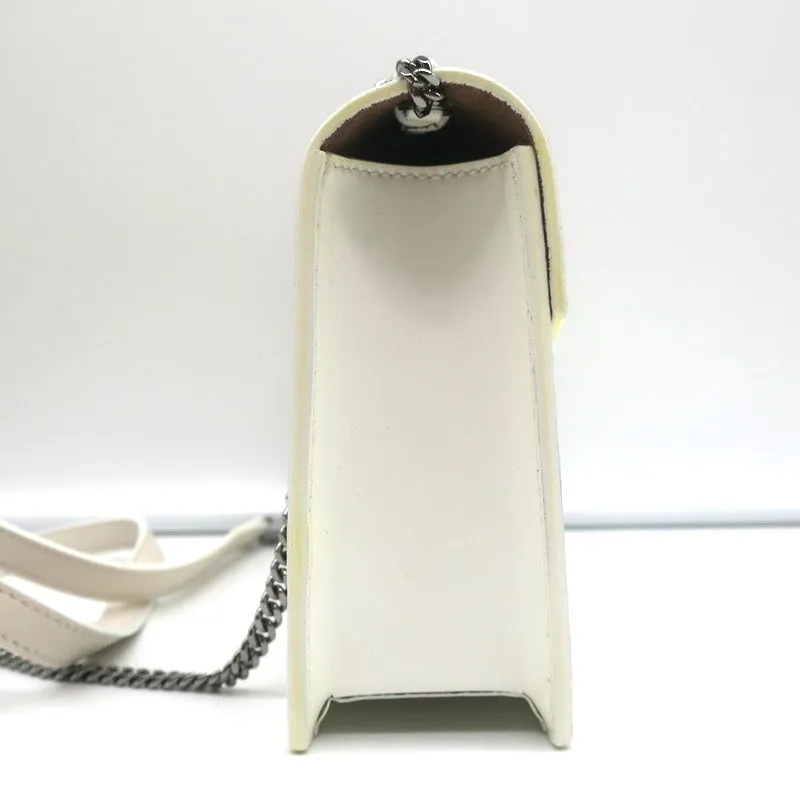 Jimmy Choo Leila Crossbody White Spazzolato Leather Chain Strap Small Bag