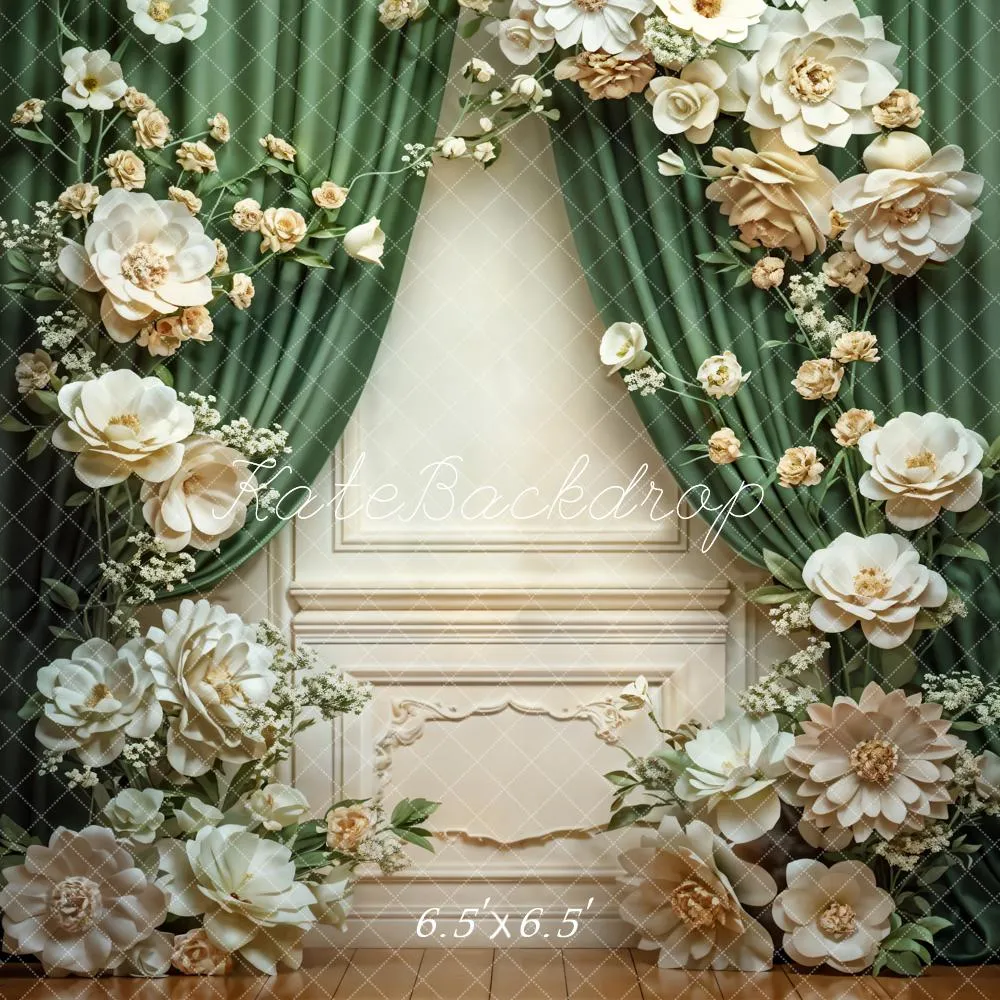 Kate Spring White Flower Green Curtain Wall Backdrop Designed by Emetselch