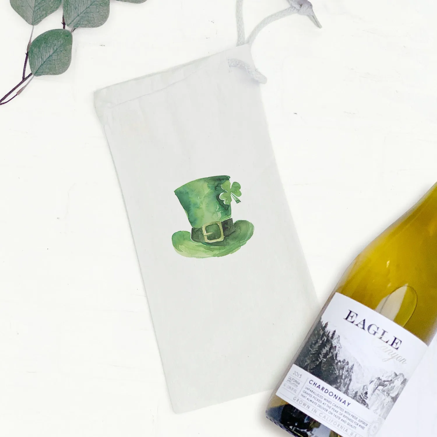 Leprechaun Hat with Shamrock - St. Patrick's Day Canvas Wine Bag