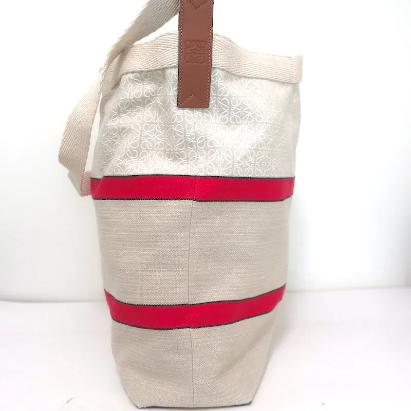 Loewe Paula's Ibiza Striped Tote Ecru/Red Canvas Extra Large Crossbody NEW