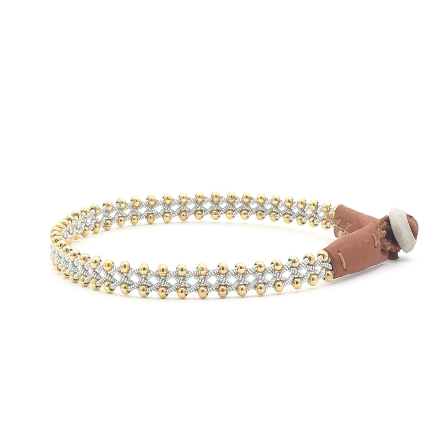 Lucia Narrow Braid with Gold Beads Camel 7"