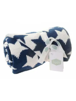 Navy and White Star Chenille Blanket