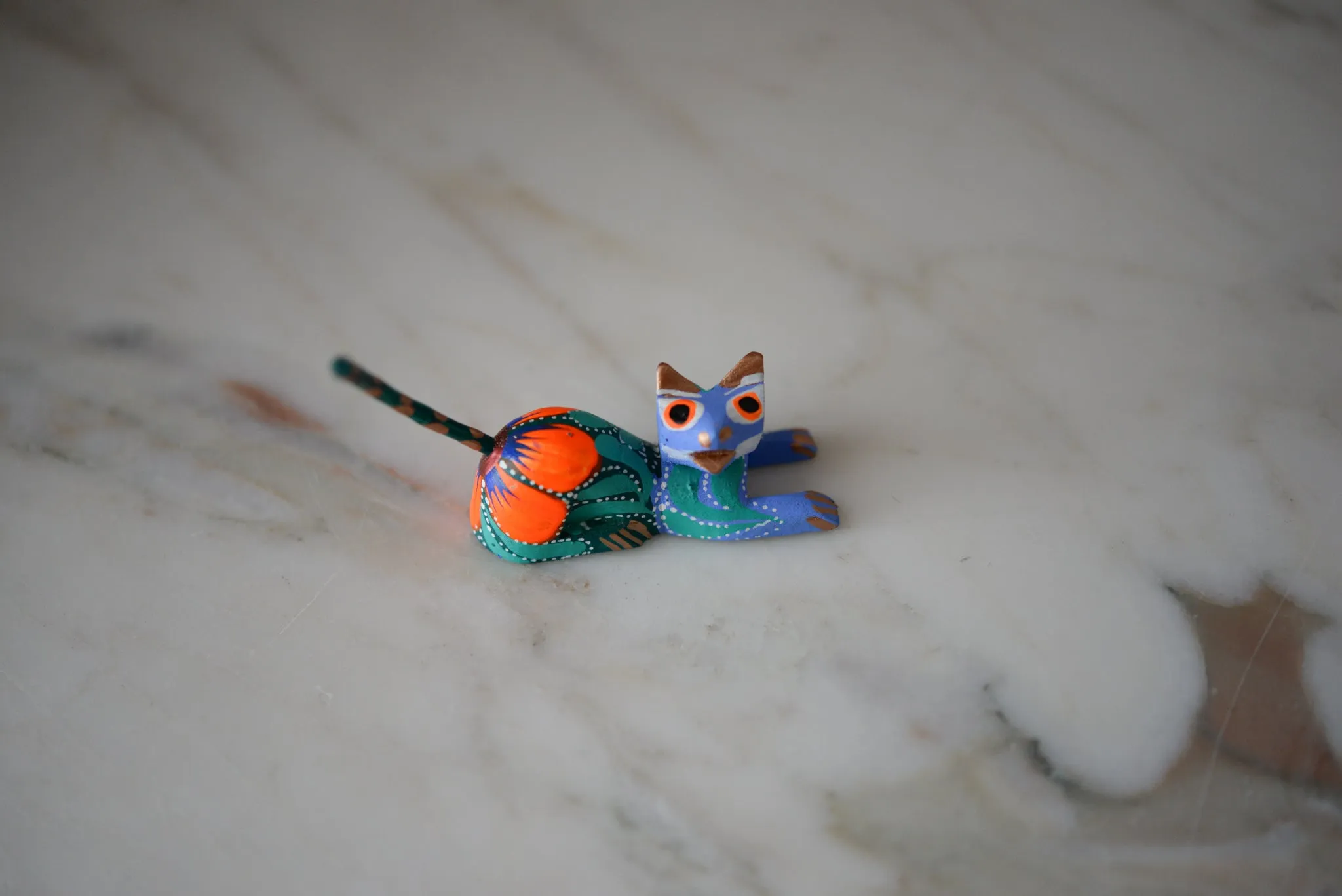 Oaxacan Alebrije Cat Mini Wood Carving Mexican Hand Painted