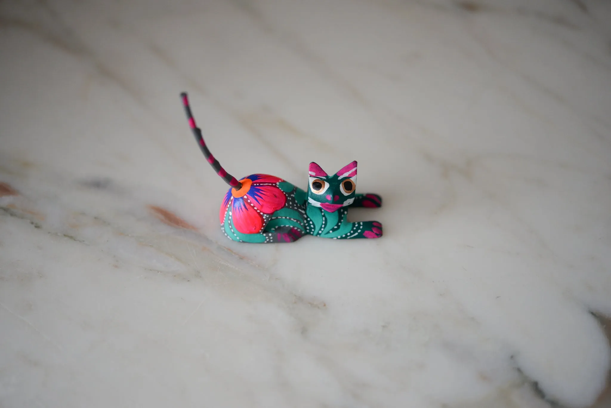 Oaxacan Alebrije Cat Mini Wood Carving Mexican Hand Painted