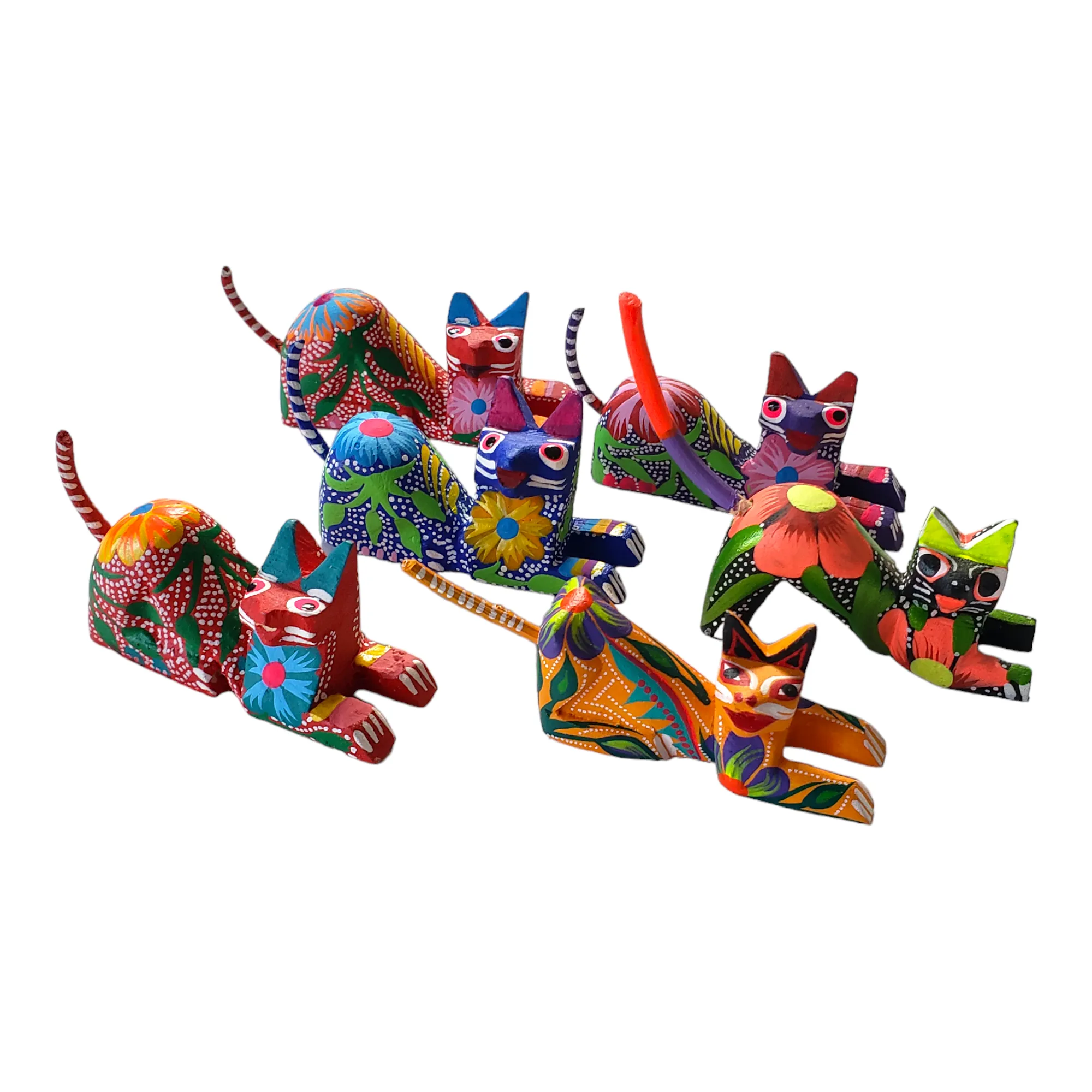 Oaxacan Alebrije Cat Mini Wood Carving Mexican Hand Painted