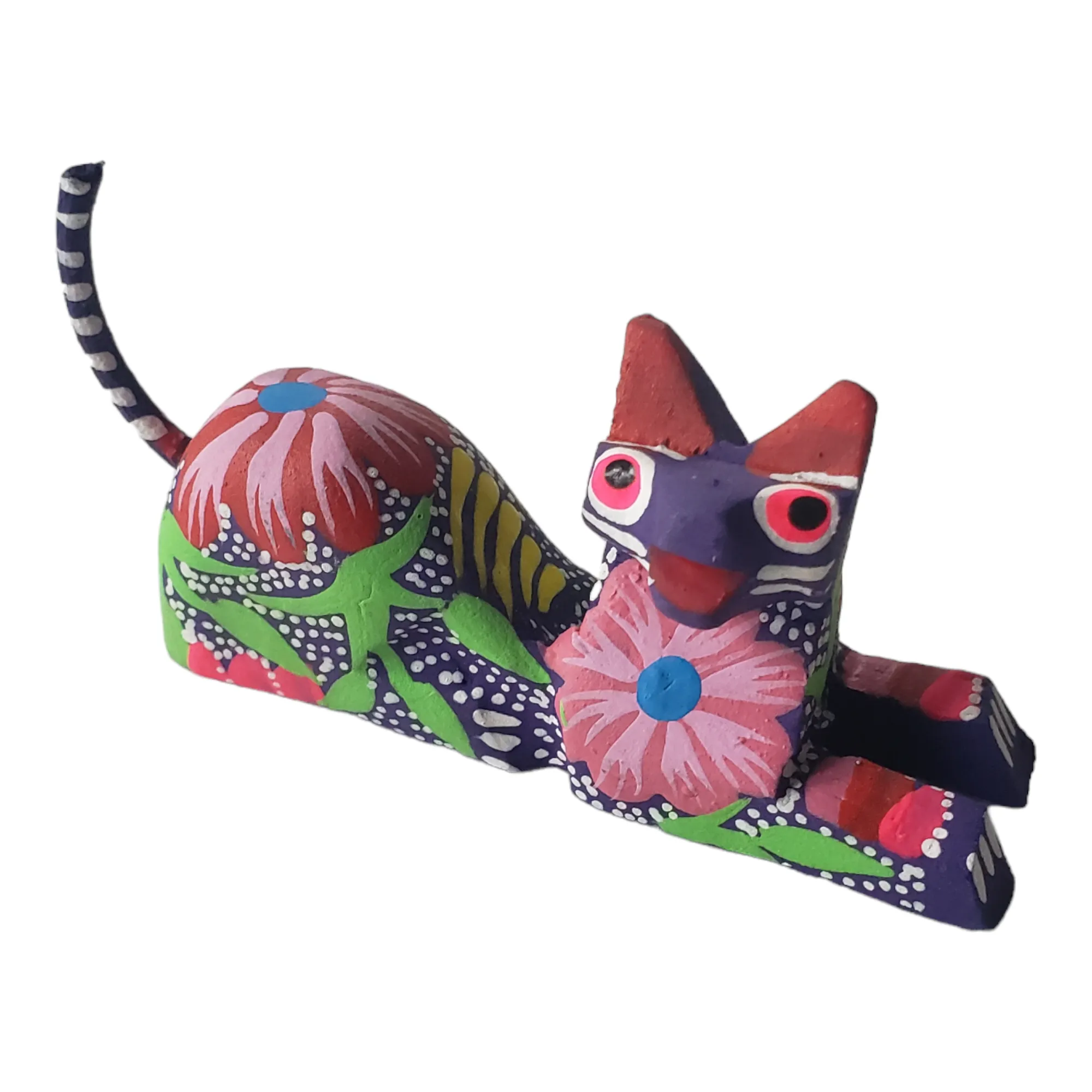 Oaxacan Alebrije Cat Mini Wood Carving Mexican Hand Painted