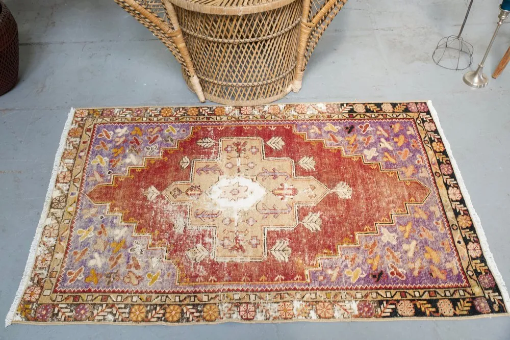 Old Faded Anatolian Rug 2.9tx4.4ft