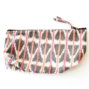 Orange Pink Ikat Triangle Stripe Large Zipper Pouch