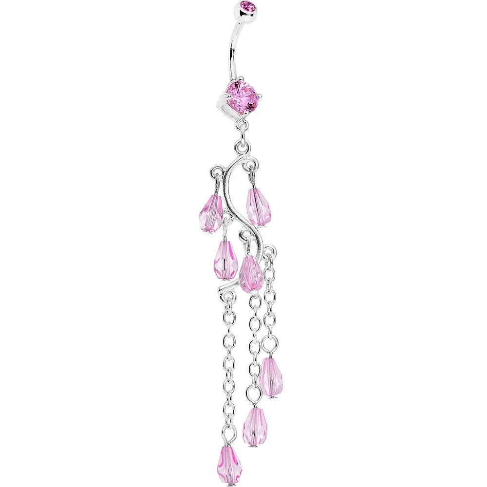 Pink Gem Prepare To Stare Sleek Curves Dangle Belly Ring