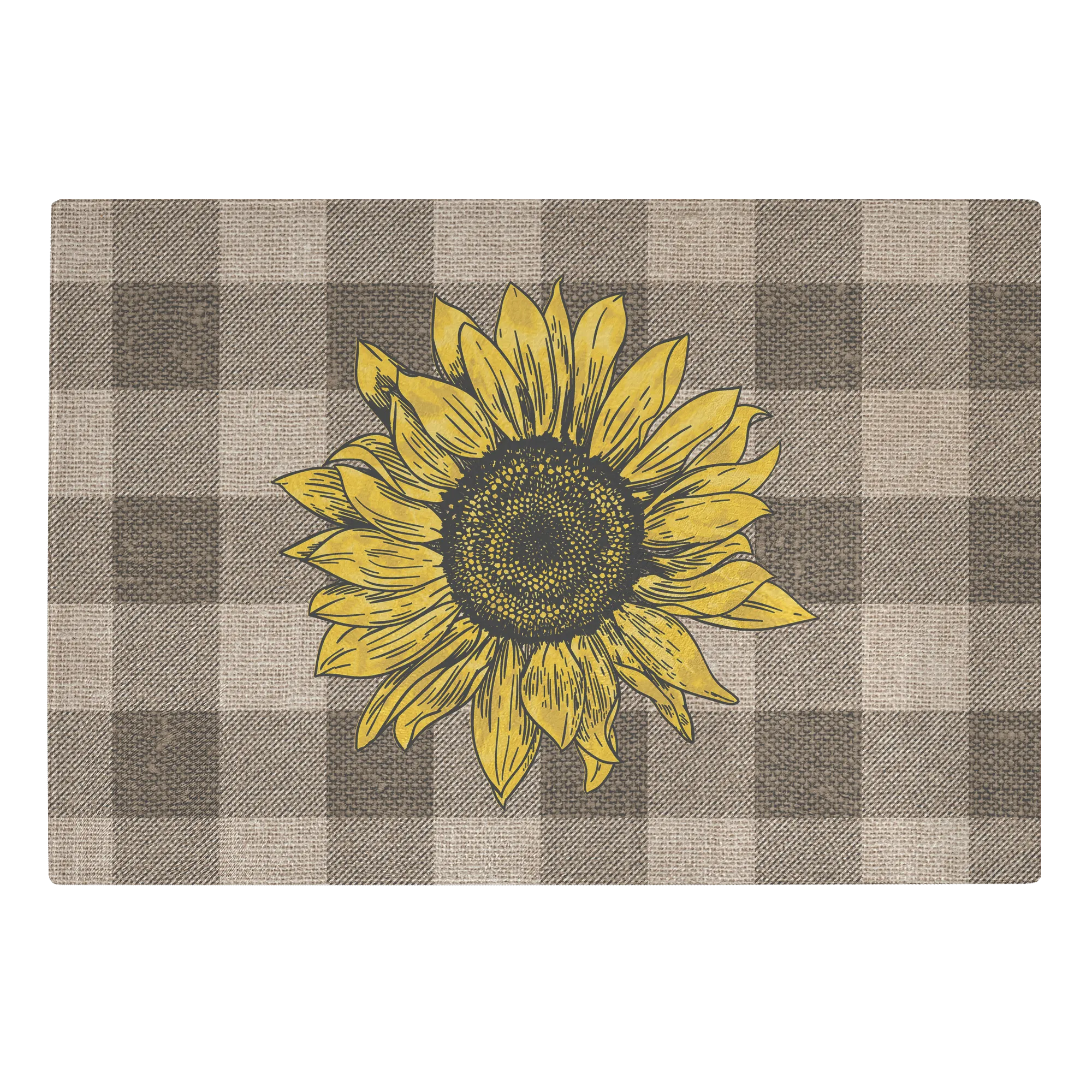 Rustic Burlap Style Buffalo Plaid With Sunflower on Tempered Glass Cutting Board Farmhouse Kitchen Decor