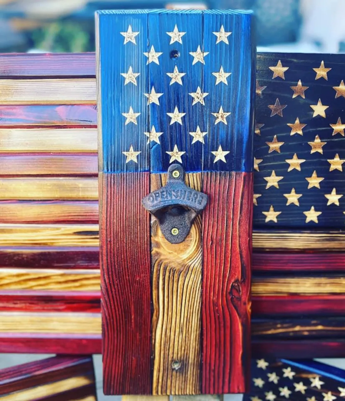 Rustic Wood Flag Bottle Opener
