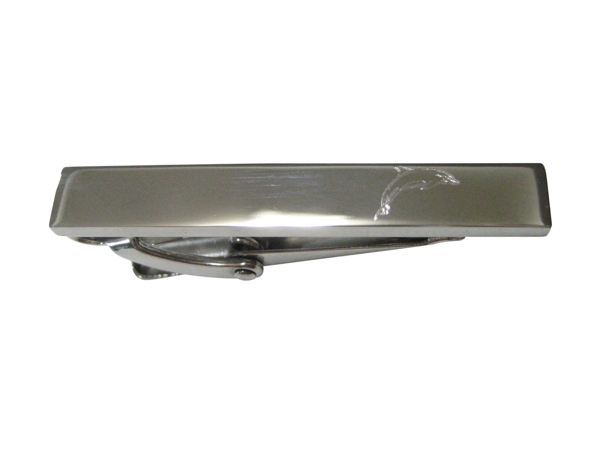 Silver Toned Etched Sleek Dolphin Skinny Tie Clip
