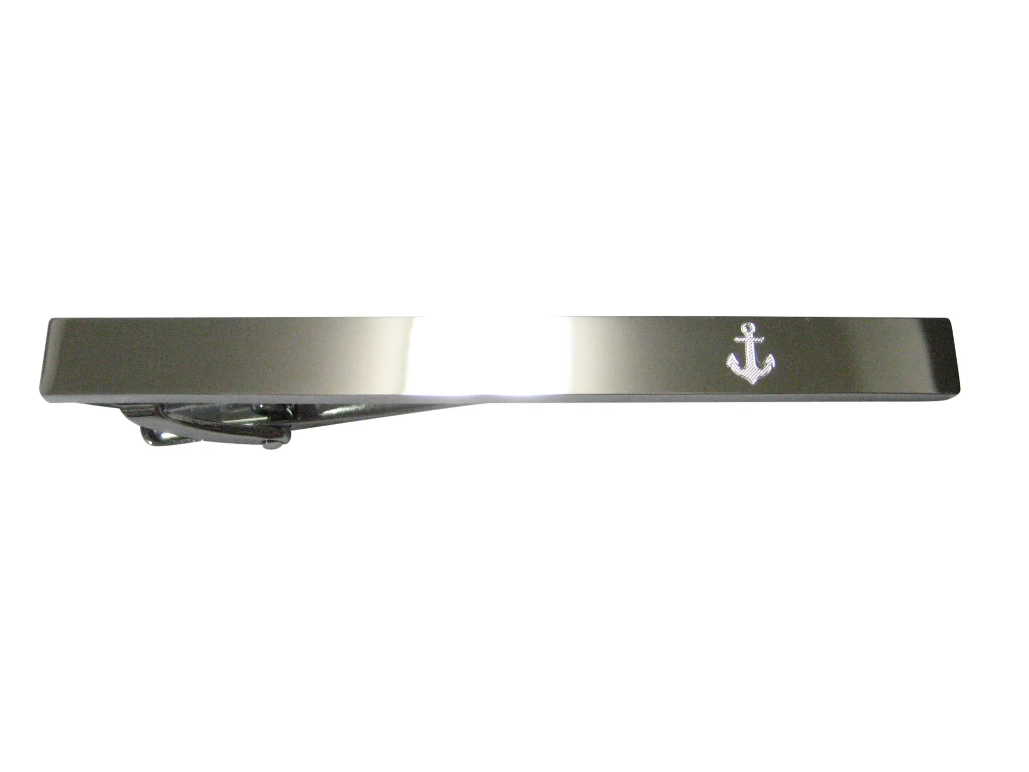 Silver Toned Etched Sleek Nautical Anchor Tie Clip