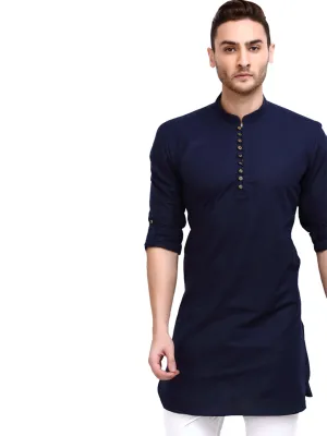 Warm Navy Blue Hued Patterned Kurta for Men